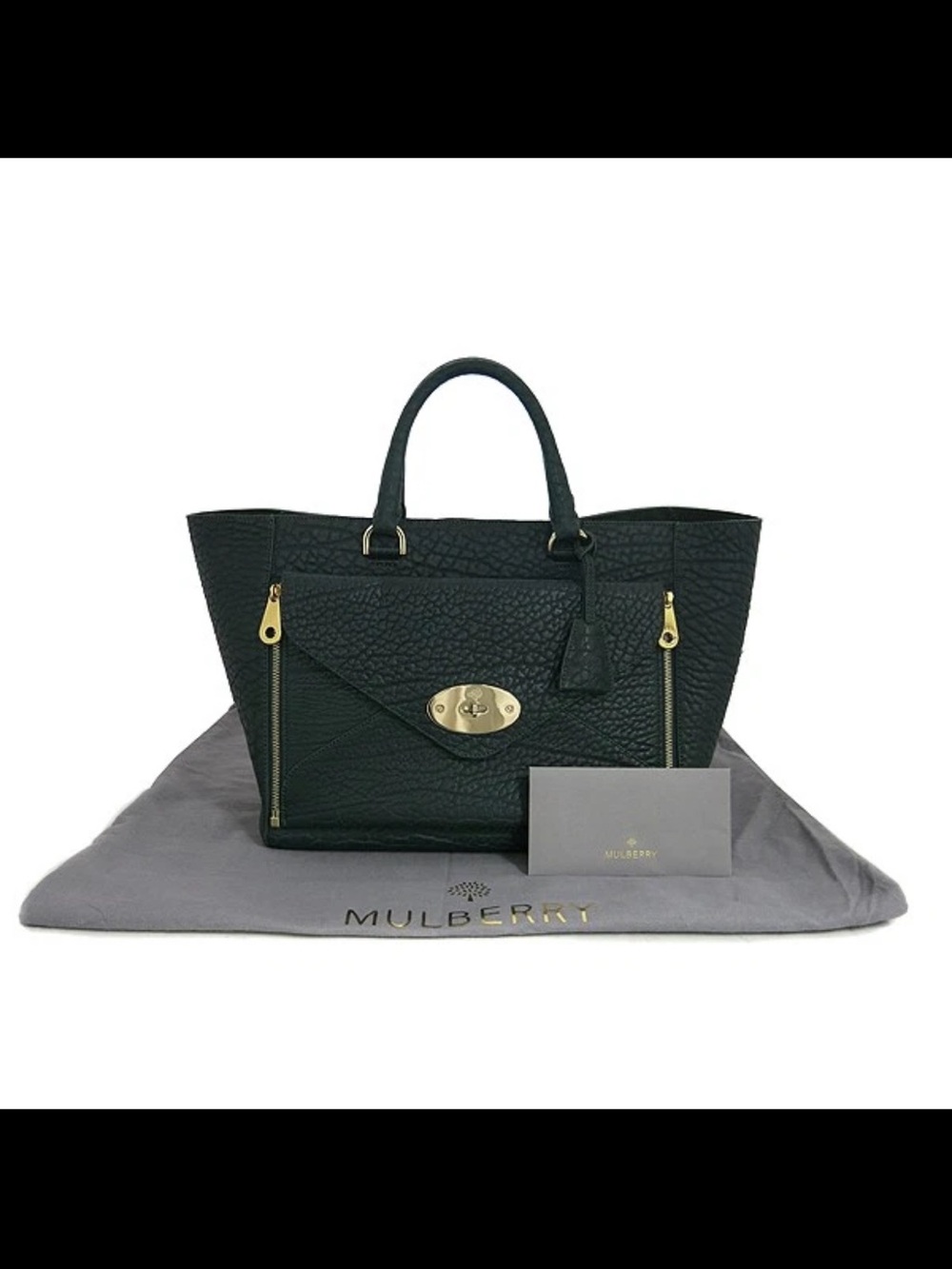 Mulberry Dark Green Textured Leather Satchel with Gold Hardware